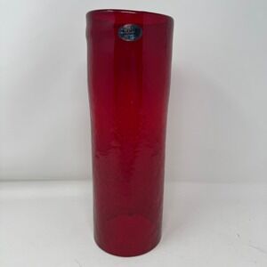 Blenko Genuine Ruby Red Crackle 990 Hurricane Vase 10 Inches Tall w/ Sticker